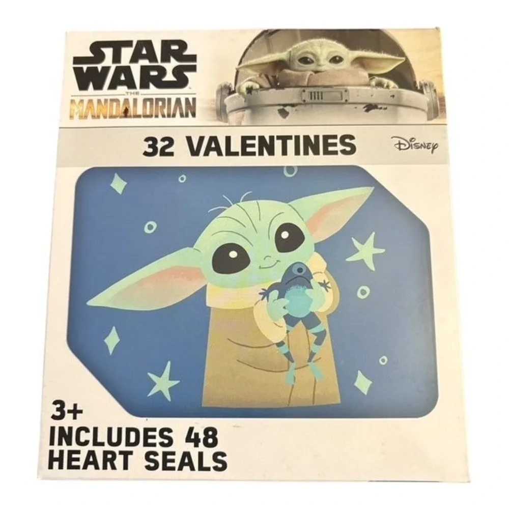 Star Wars The Mandalorian Baby Yoda 32 Valentines Cards with 48 Heart Seals